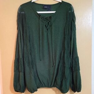 Daytrip Semi-Sheer Ribbed Bubble Sleeve Shirt Women's Size XL